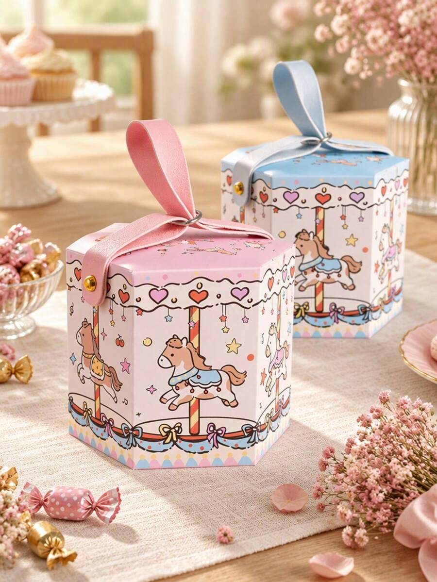 10pcs Creative Carousel Theme Wedding Favor Gift Boxes, Suitable For Newlyweds, New Parents And Party Planners; Perfect For Packaging Wedding Favors, Full Moon Celebration, First Birthday And Other Birthday Gifts - Multicolor - View 1