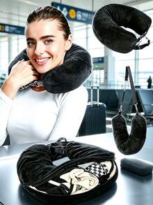 1pc Multi-Functional Adjustable U-Shaped Travel Neck Pillow, Wide & Comfortable Design With Convenient Zipper, Portable Travel Rest Accessory, Suitable For Airplane, Car, Train, Office, Long-Distance Travel, Travel Essential, Cruise Essential, Travel Storage Bag - A - View 2