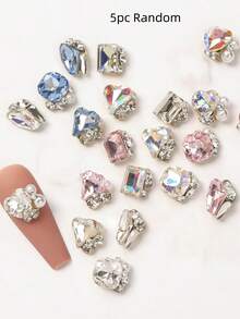 10/30pcs Luxury White Crystal Nail Diamonds, Large Asymmetrical Heart, Square, Axe-Shaped Gemstones, High-Gloss Pearl Inlaid Nail Decorations, Non-Detachable Bottom Design, Exotic Style DIY Nail Art Supplies - White - View 12