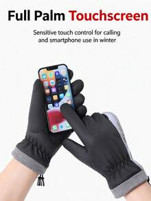 1 Pair Winter Cycling Warm Gloves, Windproof Waterproof Thermal Lined, Full Palm Sensitive Touchscreen Design, Easy Phone Operation Without Removing Gloves. PU Anti-Slip Wear-Resistant Palm, Secure Grip. Drawstring Closure To Lock In Warmth And Prevent Cold Air. Suitable For Outdoor Cycling, Skiing, Commuting, Multiple Colors Available, Comfortable Fit, Balancing Practicality And Quality, Essential Cold-Weather Accessory For Autumn/Winter Outdoor Activities. - Multicolor - View 4