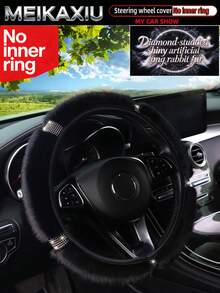 MEIKAXIU Artificial Long Rabbit Fur Rhinestone Bling Bling Car Steering Wheel Cover Without Inner Ring, Suitable For 38cm (15inch) Car Decoration Accessories For Women - Faux Rabbit Fur With Rhinestone Trim - View 10