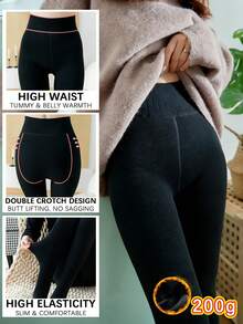 Women's High Waist 200g Fleece Lined Leggings, Fine Ribbed Knit Warm Base Layer, Tummy Control & Butt Lifting, Non-Rolling, Seamless Winter Warm Tights - Multicolor - View 16