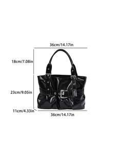 New Fashionable PU Women's Shoulder Tote Bag With Buckle Strap Accents-Large-Capacity Handbag With Pleated Design, And Cool - Black - View 10