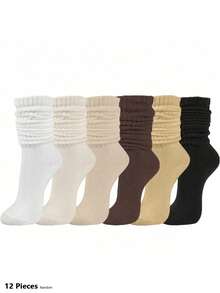 6/12pcs Women's Multi-Color Loose Mid-Calf Socks, Thick Fashionable, Versatile Daily Wear, High Cost-Performance, Soft Comfortable, Moisture-Wicking, Warm, Back To School Essential, 1 Pair - Set a - View 8