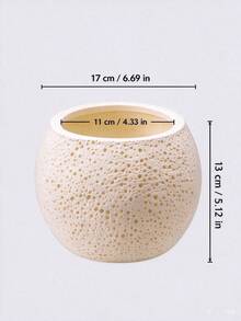 1pc Minimalist Moonscape Texture Round Planter, 13cm H * 17cm D Ceramic-Like Plastic Bonsai Pot, Indoor Desktop Flower Pot For Living Room Home Decor, Black/Beige/White - A - View 9
