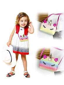 1 buah Tas Selempang Mini Portabel PU Berkilau Dekorasi Unicorn Pelangi untuk Anak Perempuan, Tas Tangan Satu Bahu Gaya Manis, Cocok untuk Jalan-jalan Sehari-hari, Pesta Ulang Tahun - MultiWarna - View 2
