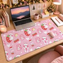 1pc Cute Pink Bunny Strawberry Milk Print Desk Mat, Decorative Makeup Mat, Nail Art Table Pad, Non-Slip Large Table Protector For Bedroom Vanity S/M/L/XL - View 3