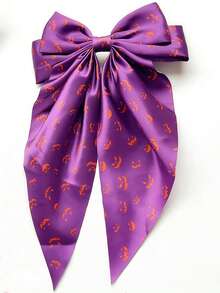 1pc Halloween Accessory Ghost Spider Flowing Ribbon Spring Clip With Embossed Bow Ribbon Print Personalized Party Costume Accessory Wearable Triangle Scarf Headpiece For Back Of Head - Multicolor - View 10