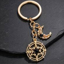 English: Magic Circle Star Moon Keychain, Crystal Inlaid Alloy Bag Charm, Aesthetic Celestial Pentagram Keyring For Handbag Backpack Birthday Gift - Multicolor - View 15