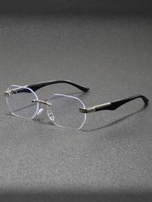 1 Pair Men's Polygon Frameless Beveled Non-Prescription Glasses Glasses, Street Style Unique Beveled Design Suitable For Daily Wear, Fashion Shows And Parties - Clear - View 1