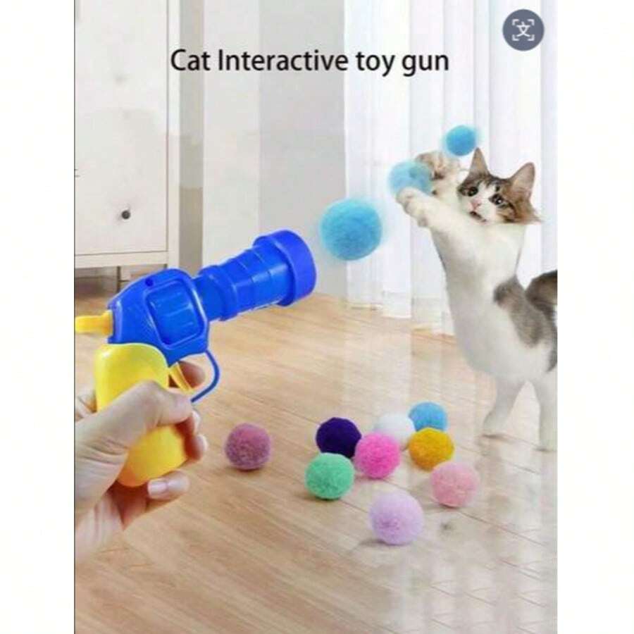 Silent Plush Ball Cat Toy Launcher, Cat Ball Launcher, Pet Ball Self-Entertainment Boredom Relief Elastic - View 1