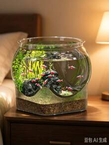 YEGBONG Akuarium Akrilik, Mangkuk Ikan Bulat Transparan dengan Alas Persegi, Akuarium Meja Kecil untuk Ikan Cupang & Ikan Kecil, Tangki Air Meja untuk Kantor, Kamar Tidur, Ruang Tamu - View 9