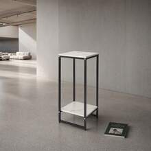 30 Inch Tall 2 Tier Metal Plant Stand With Marble Effect - Black - View 3