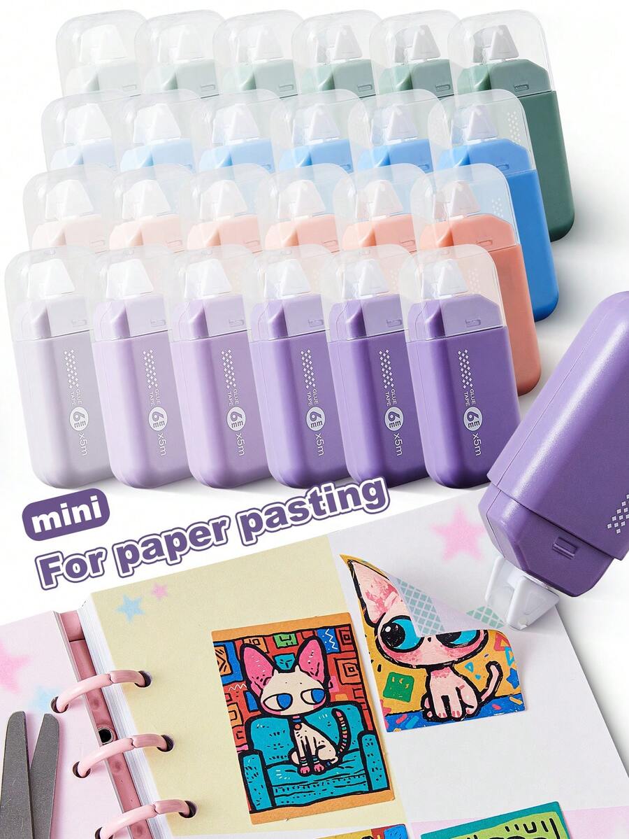 6pcs/12pcs Mini Roller Glue Tape Double Sided Adhesive Tape, Suitable For School, Office, Craft Supplies, Perfect For Teachers And Students, Ideal For Scrapbooking, Card Making, Back To School Season, Easy Glide, Strong Adhesion, Photo Use, Compact Size - Sets - View 1
