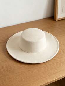 Autumn/Winter Flat Top Wool Felt Hat With Wide Brim, Versatile Women's Jazz Hat, French Style - Multicolor - View 9