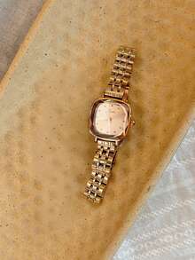 LSVTR 1pc New Solid Stainless Steel Band Casual Minimalist Fashion Waterproof Mini Square Women's Quartz Watch Silver And Rose Gold Square Case Suitable For Daily Wear And Party Outings - Rose Gold - View 6