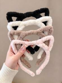 4pcs Cute Cat Ear Hair Clips High Crown Non-Slip Headband, Autumn/Winter Face Washing Hair Hoop For Girls - Multicolor - View 1
