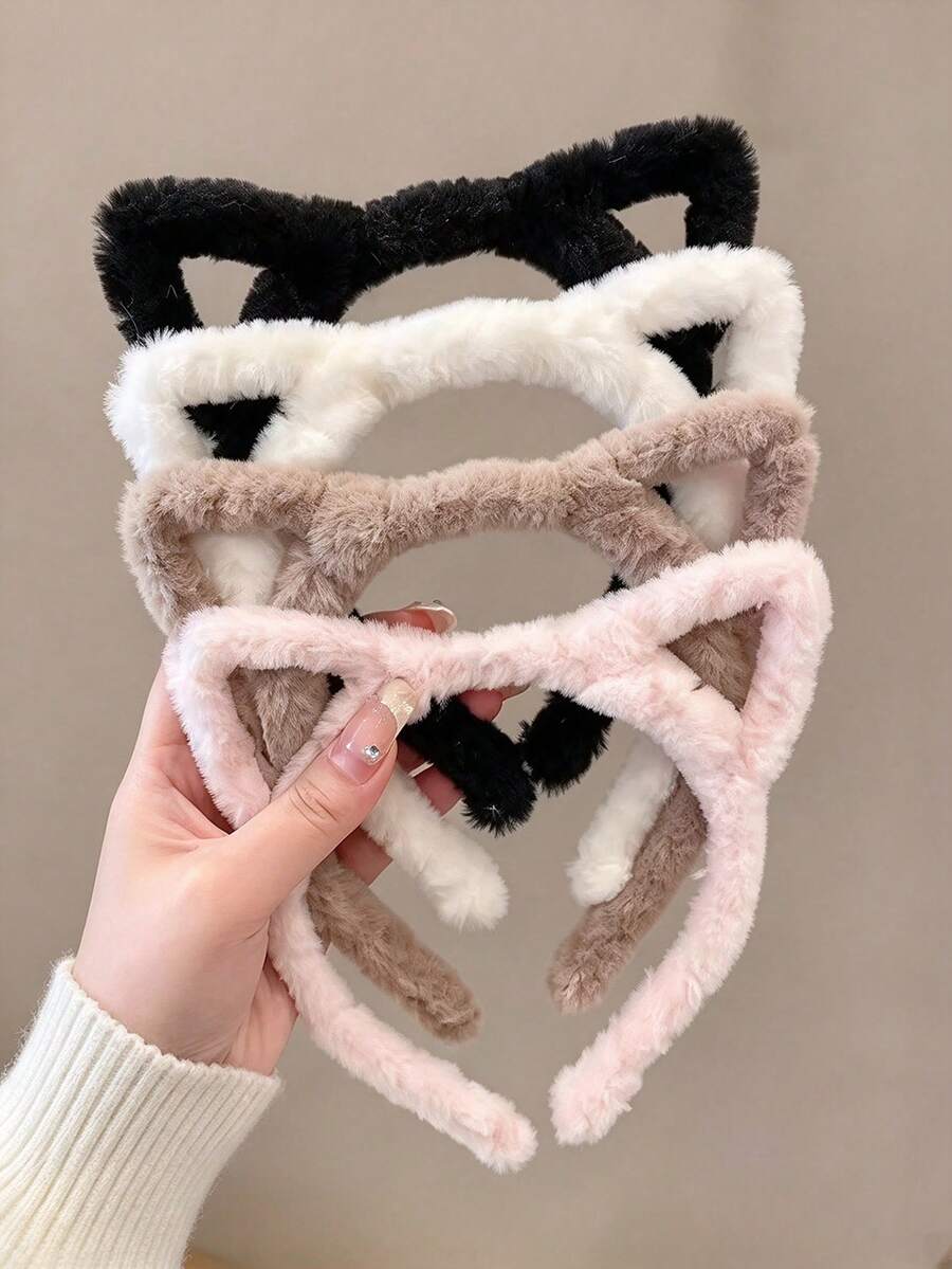 4pcs Cute Cat Ear Hair Clips High Crown Non-Slip Headband, Autumn/Winter Face Washing Hair Hoop For Girls - Multicolor - View 1