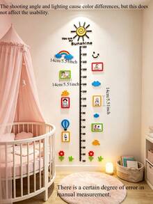 1 Set Removable Acrylic Wall Sticker, Children's Height Growth Chart Sticker, Dopamine Color Series, With Frame And Pattern, Suitable For Children's Room, Nursery, Room Wall Decoration, Baby Gift - Multicolor - View 3
