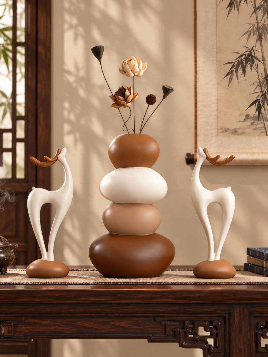 1‑Piece Modern Aesthetic Sculptural Tabletop Vase, Stacked Sandstone ...