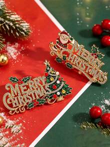 1 Exquisite And Stylish "Merry Christmas" Letter Badge, A Fashionable And Versatile High-End Christmas Brooch Accessory - Multicolor - View 2