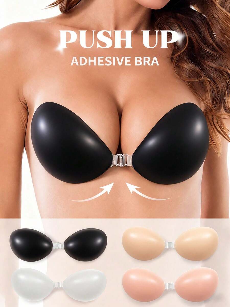 Invisible Silicone Push-Up Bra (Upgraded Version: Stronger Adhesiveness) - Women's Adhesive Bra Pads, Suitable For Weddings, Parties, Bars, Beaches, Performances, Romantic Dates, Backless And Strapless Outfits, Perfect Gift And Bra Accessory. - Black - View 1