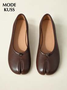 MODE KUSS New Women's Fashion Minimalist Split Toe Ballet Brown Flat Shoes, Soft Leather Low Vamp Slip-On Pig Toe, Suitable For Daily Commute - Brown - View 6