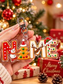 Personalized Christmas Name Keychain, Custom A-Z Acrylic Keyring, Festive Letter Bag Charm, Holiday Gift For Kids - Multicolor - View 7