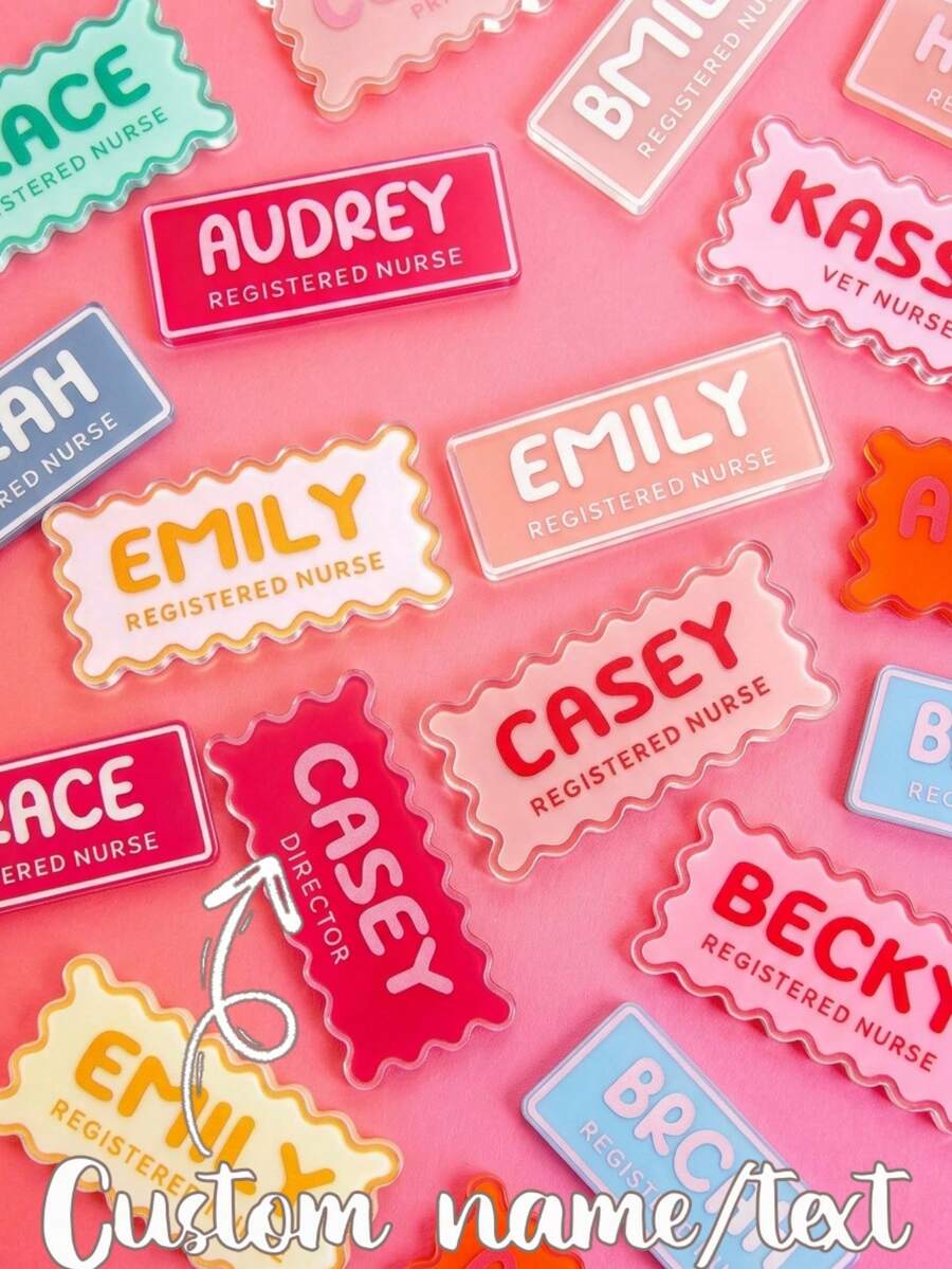 1/2/3pcs Personalized Name Badge, Customized Acrylic Name Plate, Nurse Magnetic ID Badge, Teacher Name Tag, Business Name Badge - Multicolor - View 1