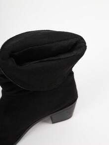 Women's Black Mid-Calf Boots Square Toe Mid-Heel Chunky Heel Ruched Fashion Boots - Black - View 7