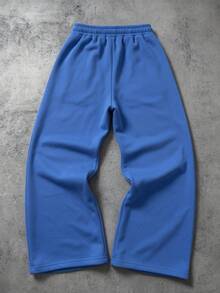 Men's Loose Fit Sports Sweatpants, Printed Casual Joggers, Streetwear Letter Design, Comfortable Versatile Slimming Long Pants - Blue - View 6