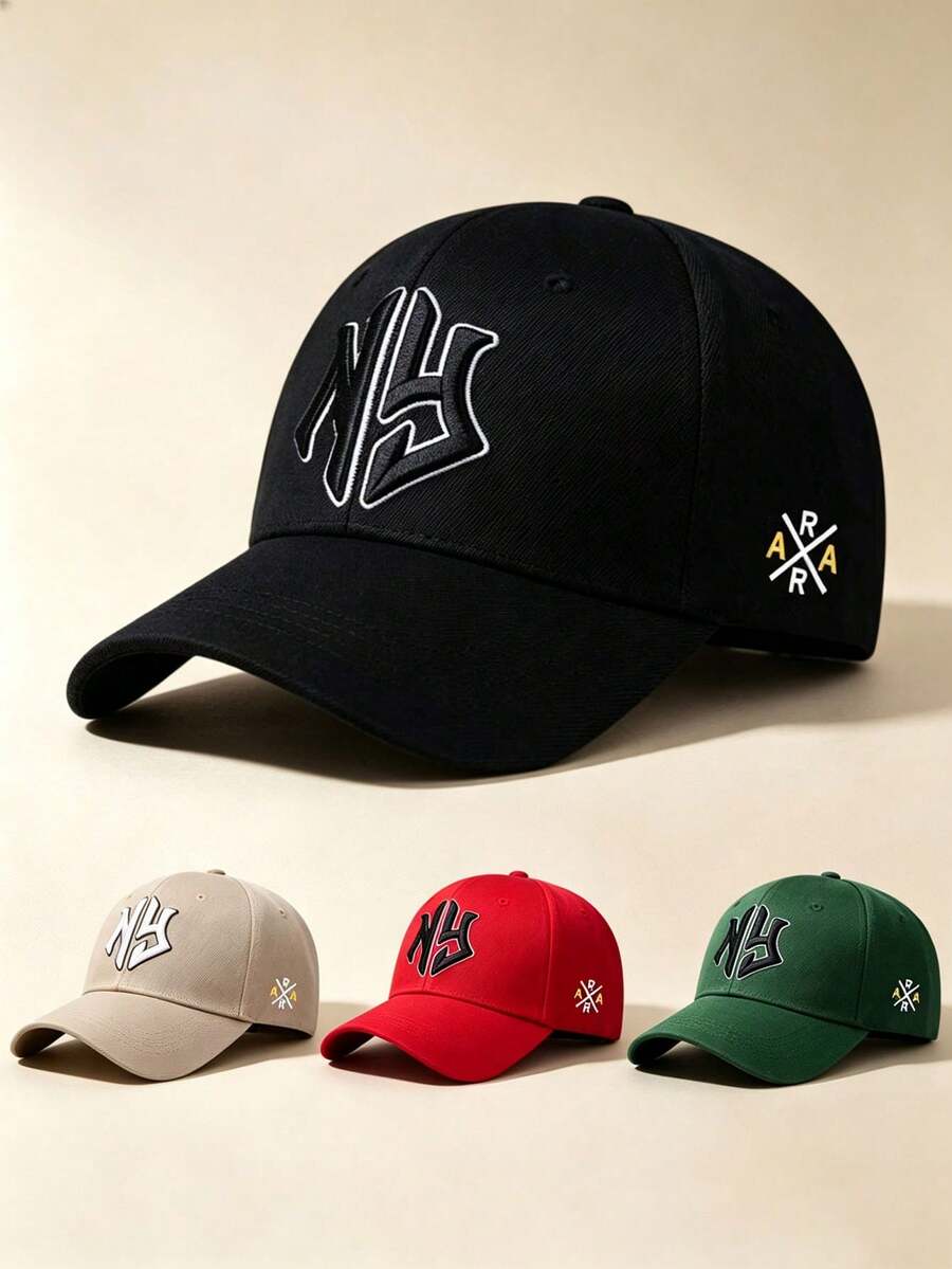 1PC Curved Brim Baseball Cap, Letter Embroidery, Cross Letter Print On Side, Adjustable Design, For Daily Wear, Outdoor Activities, Travel And Hiking.