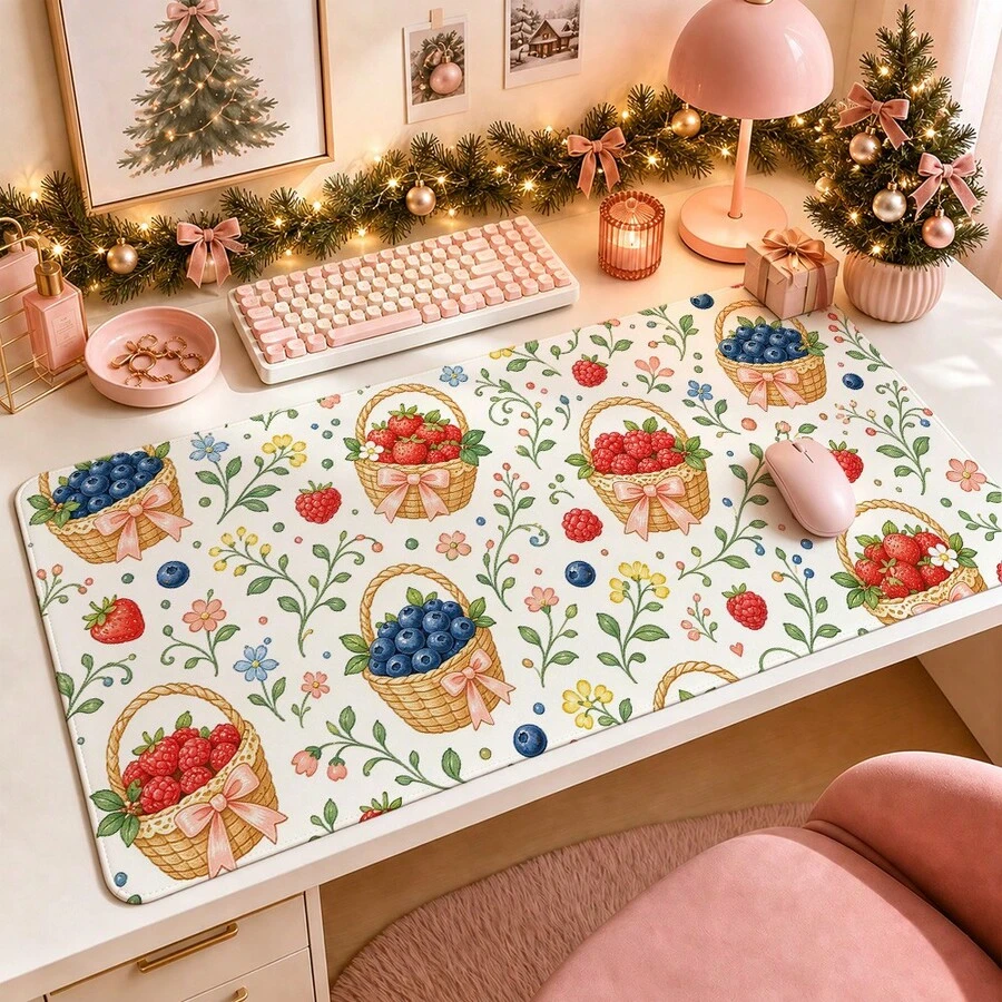 1pc Cute Fruit Basket Print Desk Mat, Decorative Makeup Mat, Nail Art Table Pad, Non-Slip Large Table Protector For Bedroom Vanity S/M/L/XL - View 1