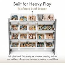 Organizador de Juguetes de Madera Extra Grande con 16 Bandejas Plásticas Blancas, Gabinete de Almacenamiento para Niños Gris y Blanco, Estante de 4 Niveles para Recámara, Sala de Juegos y Guardería, 106.7 * 39.4 * 88.9 cm - Gris/blanco - Ver 9