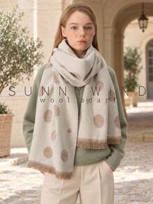 1pc Women's Gold Thread Polka Dot Elegant Versatile Wool Scarf, Suitable For Autumn/Winter Daily Wear - White - View 2