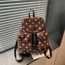Fashionable Polka Dot Contrasting Color Girl's Backpack New Large Capacity Lightweight Versatile Lazy Style Retro Commuting Bag - Multicolor - View 13