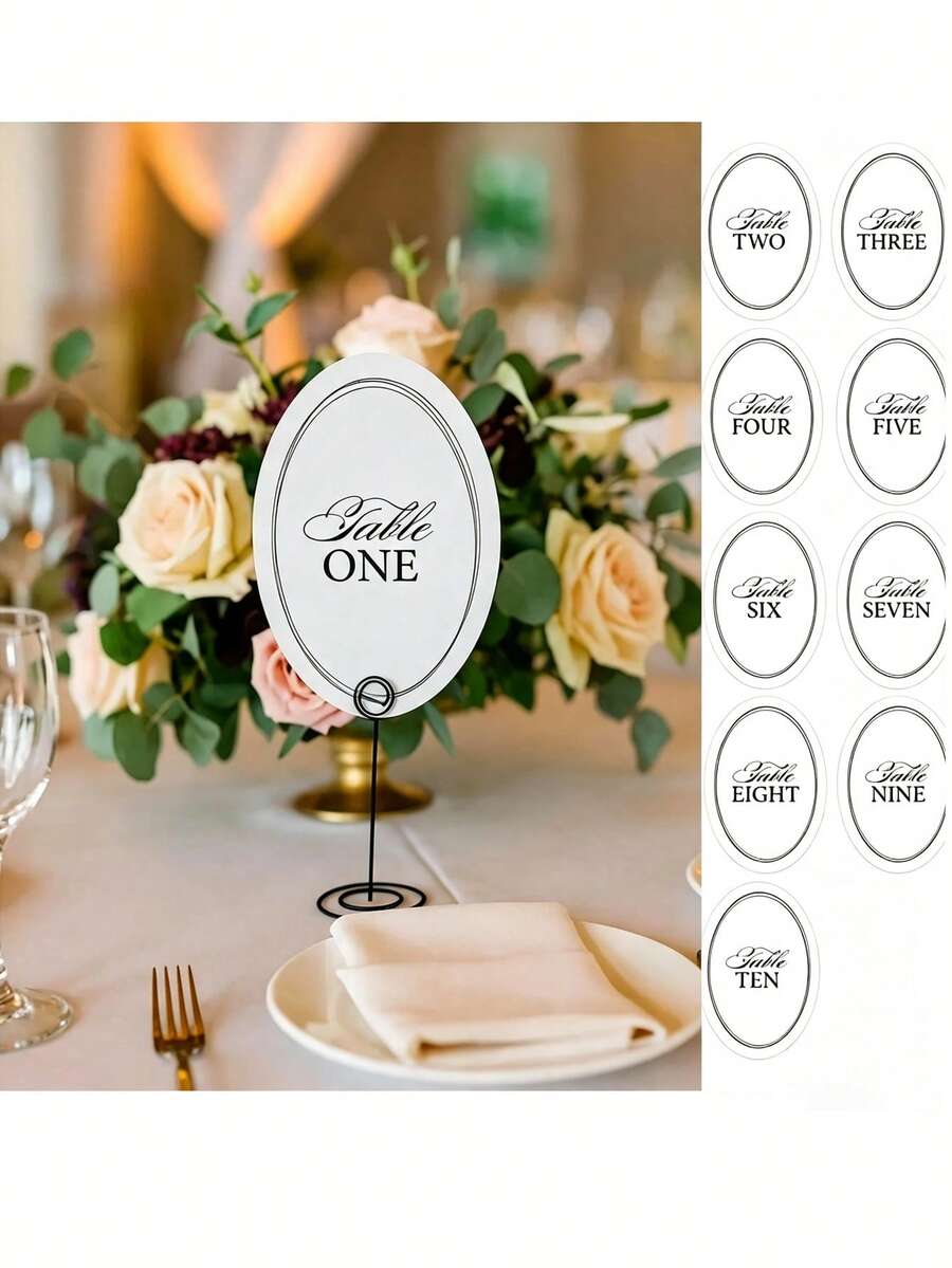 20pcs/10pcs Oval Wedding Table Number Cards, Paper Table Number Cards, Suitable For Wedding Receptions, Events, Table Identification And Decoration, Perfect Choice For Christmas Party Wedding Supplies. Event Wedding Table Number Arrangement - Elegant Calligraphy - Simple & Exquisite Table Number Cards - View 1