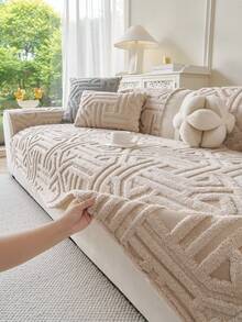 1PC Bohemian Style 3D Three-Dimensional Jacquard Sofa Cushion, Geometric Pattern Shu Mian Rong Autumn/Winter New Seat Pad, Anti-Slip Pet Anti-Dirt Anti-Dust Durable Machine Washable Sofa Protector Cover - Multicolor - View 5