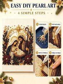 1pc 5D Irregular Pearl Diamond Painting, Holy Family Birth, Frameless DIY Diamond Art, Christmas Religious Home Wall Decor Handmade Painting Set, Colorful Set, Christmas Decoration Ornament - Multiple Styles - View 6