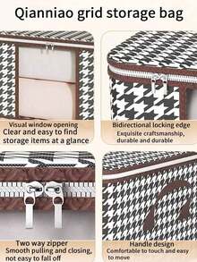 1pc Houndstooth Pattern Clothes Storage Box With Transparent Window, Stackable Metal Frame Wardrobe Organizer, Suitable For Bedding, Blankets, Foldable Large Capacity Closet Storage Bin - Multiple Styles and Colors - View 5