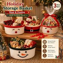 3pcs Christmas Knitted Storage Baskets, Holiday Rope Storage Baskets With Matching Gift Bags And Ribbons, Christmas Home Decor Gift Baskets, Festive Woven Baskets For Gifts, Snacks, Toys, Cozy Holiday Winter Decor, Cute Party Favors - Multicolor - View 6