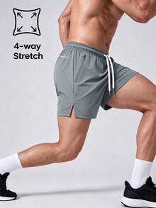 Men's Sports Shorts, Quick-Dry Breathable Drawstring Elastic Waist Running Fitness Shorts, Beach Basketball Shorts, Color Block Design Summer - Mint Green - View 2