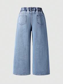 Young Girl Straight Leg Casual Daily Wear Denim Jeans With Pockets - Blue - View 3