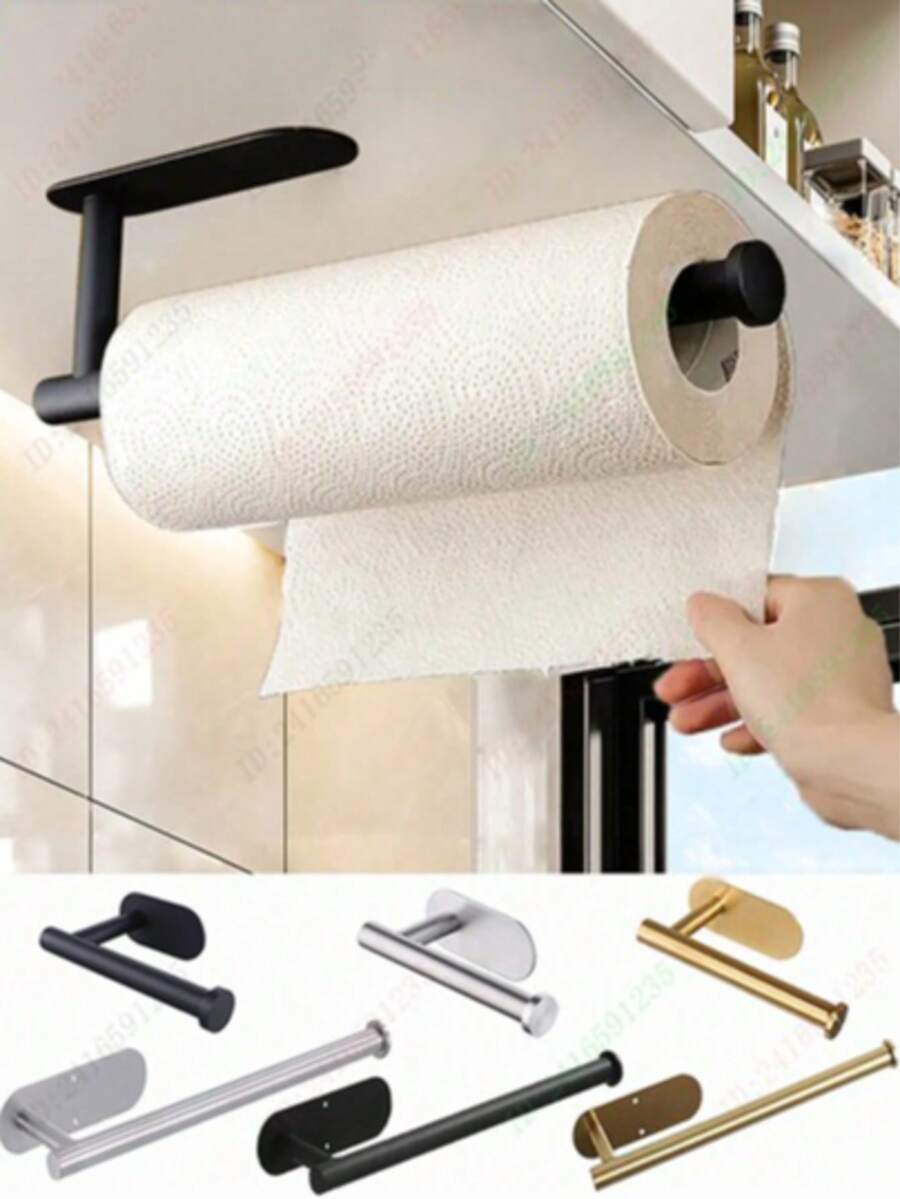 Large 33.5CM Fashionable Stainless Steel Paper Towel Holder - Multi-Functional Under Cabinet Installation, Adhesive Or Screw Mount, Suitable For Kitchen And Bathroom, Modern Design, Drill-Free Wall Mount, Easy Installation With Back Adhesive, Applicable For Kitchen, Bathroom, Storage Room, Sink, Balcony Wall-Mounted Towel Rack/Paper Towel Holder, Can Store Plastic Wrap/Aluminum Foil Storage Rack, Self-Adhesive Paper Towel Holder, Paper Towel Rack, Absorbent Paper Towel Holder