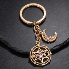 English: Magic Circle Star Moon Keychain, Crystal Inlaid Alloy Bag Charm, Aesthetic Celestial Pentagram Keyring For Handbag Backpack Birthday Gift - Multicolor - View 12