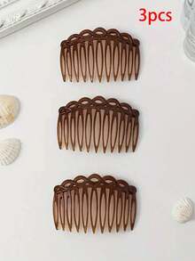 3/6pcs Vintage Woven 11-Tooth Deep Brown Plastic Hair Comb, Eight-Shaped Side Comb - Multicolor - View 13