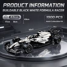Black White Formula Racer Building Model, 1900 PCS Adult Collectible Brick Kit, Front Wing, Rear Wing, Suspension & Chassis Details, Ideal Halloween, Christmas, Thanksgiving & Birthday Gift For Hobby Collectors - Electroplated White Bull Racing Car - View 7