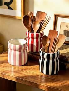 1 Ins‑Style Retro Embossed Striped Storage Bucket, Decorative Multi‑Purpose Storage Box, Suitable For Kitchen Countertops And Home Desktops - Multicolor - View 1