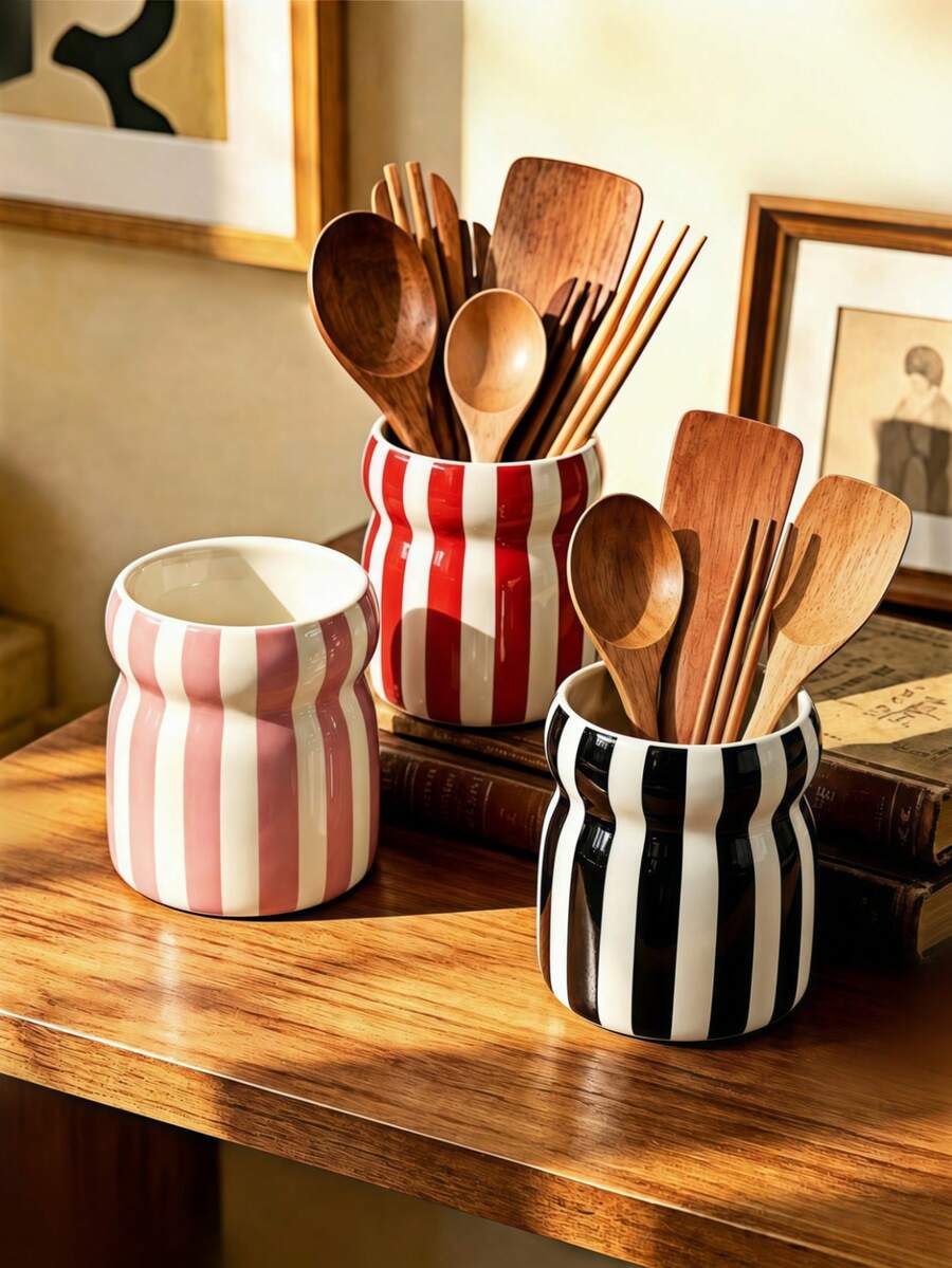 1 Ins‑Style Retro Embossed Striped Storage Bucket, Decorative Multi‑Purpose Storage Box, Suitable For Kitchen Countertops And Home Desktops - Multicolor - View 1