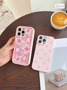 2件裝創意全螢幕星星與波點圖案彩繪眼睛防摔手機殼，適用於 Apple XS/XS Max/XR/11/12/13/14/14 Plus/15/15 Plus/16/16 Plus/17/17 Pro 及其他機型保護殼，拍攝時光線可能導致輕微色差 - 彩色 - 查看 2